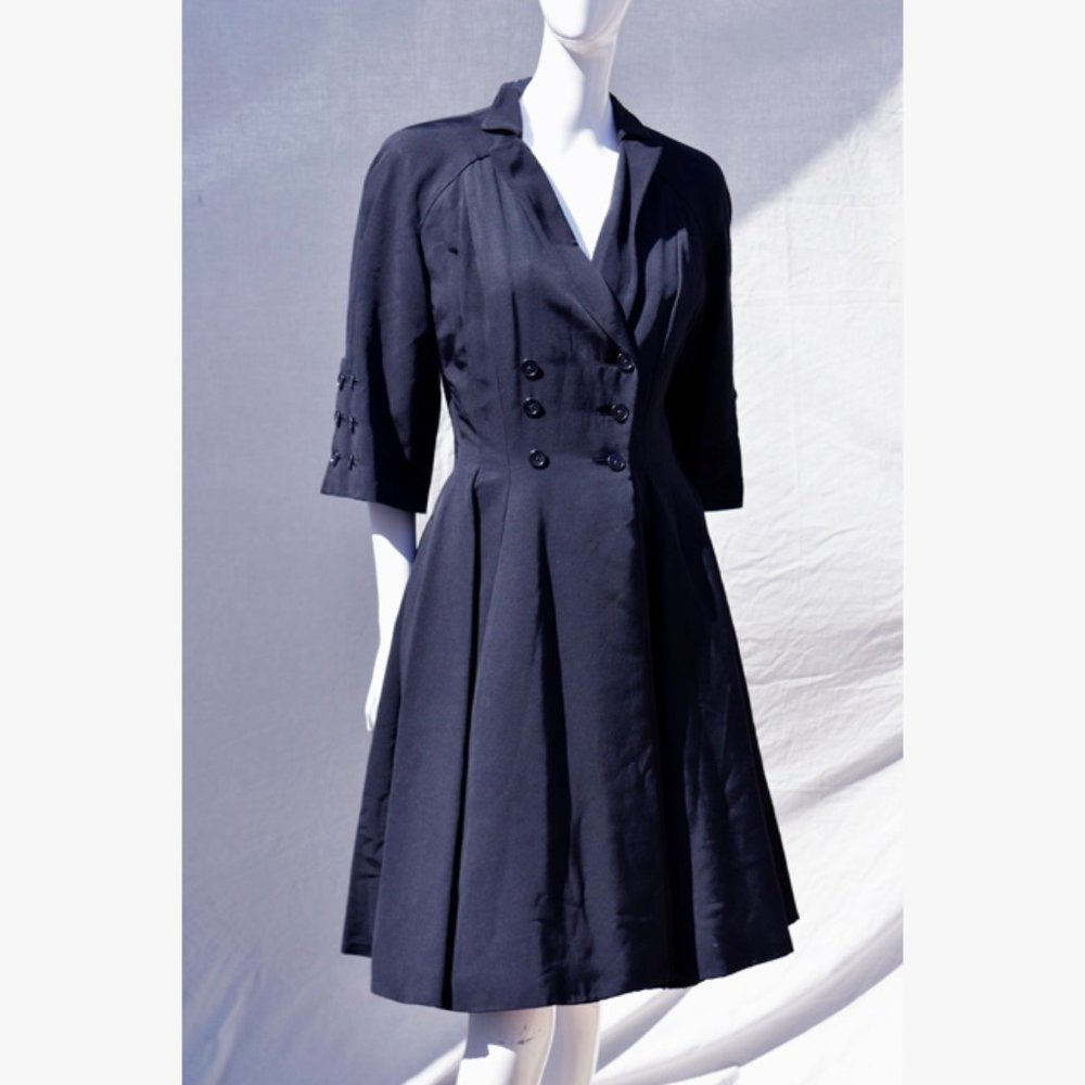 Vtg Faille Fit Flare Princess Coat Dress S - image 3